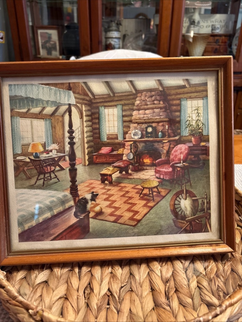 Cozy Cabin Living Room Art Print in Brown and Red